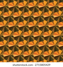 Patrón geométrico sin fisuras con Formas de abanico en naranja, amarillo y verde ideal para el embalaje textil y diseño digital.