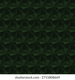 Patrón geométrico sin fisuras con Formas de abanico en verde oscuro y negro ideal para el embalaje textil y diseño digital.
