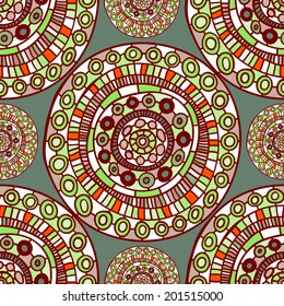Seamless geometric pattern. Fancy circles. Painted hands. Vector. 