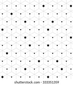Seamless geometric pattern. Fashion graphics background design with linear rhombuses and stars variously sized in nodes. Texture for prints, textiles, wrapping, wallpaper, website, blogs etc. VECTOR
