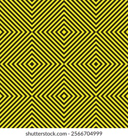 seamless geometric pattern featuring black and yellow lines forming symmetrical diamond shapes, creating a bold and hypnotic optical illusion