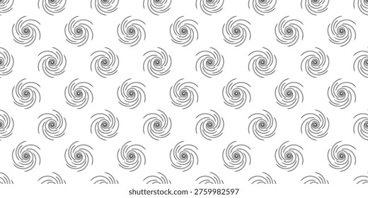 Seamless geometric pattern featuring black minimalist tornado spirals and vortex shapes