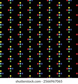 A seamless geometric pattern featuring bold diamonds surrounded by small dots on a striking black background, perfect for fabric design and digital wallpapers.
