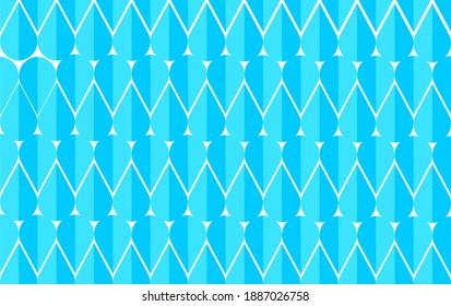 seamless geometric pattern featuring curved shapes arranged in a zig-zag style, Symmetrical bright blue background design, suitable for transfer on paper print media,wallpaper,or digital background.