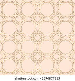 Seamless geometric pattern featuring interconnected octagons and intricate internal details creating a refined and decorative composition. Light background with warm golden-brown outlines