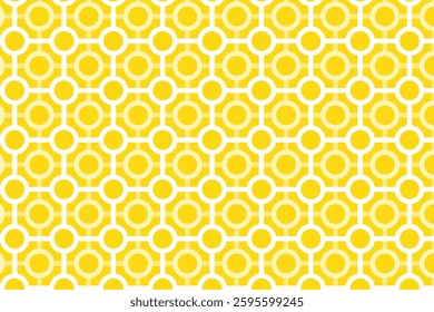 A seamless geometric pattern featuring interconnected circles and lines, creating a structured, modern, and decorative design. Inspired by lattice and futuristic network-like aesthetics.