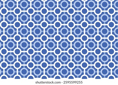 A seamless geometric pattern featuring interconnected circles and lines, creating a structured, modern, and decorative design. Inspired by lattice and futuristic network-like aesthetics.