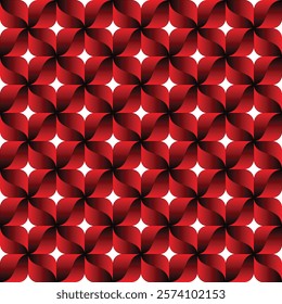 Seamless geometric pattern featuring interlocking petal-like shapes in red and black gradients. The design creates a modern and elegant visual effect, ideal for wallpapers, textiles, or digital art.