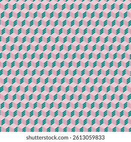 A seamless geometric pattern featuring an isometric cube design. Patterns, textile pattern, pattern style, The repeating three-dimensional effect creates a modern and stylish look, perfect for textile