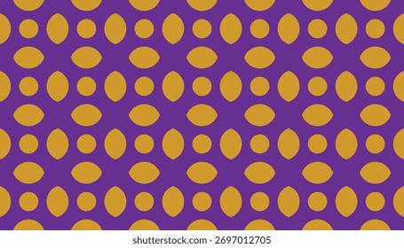 A seamless geometric pattern featuring orange ellipse shapes arranged in a regular grid on a deep purple background. The bold color contrast gives a modern yet retro feel