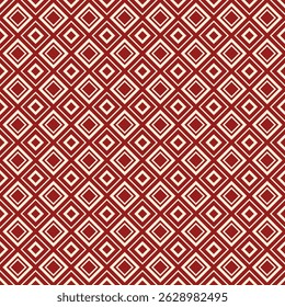 A seamless geometric pattern featuring overlapping diamond shapes in rich burgundy red against a white background. The symmetrical and layered design creates a modern and dynamic visual effect, Vector