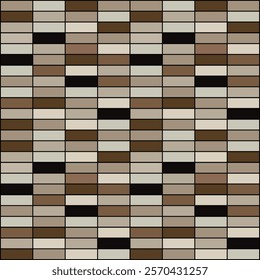 A seamless geometric pattern featuring rectangles in varying shades of brown,beige,and black.The rectangular grid design creates a modern,tiled effect,suitable for wallpapers,textiles,interior decor. 