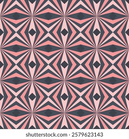 seamless geometric pattern featuring a repeating design of interlocking shapes in a captivating color palette of soft pink and charcoal gray