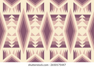 A seamless geometric pattern featuring repeating diamond and zigzag shapes in shades of purple and cream