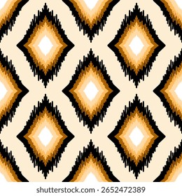 A seamless geometric pattern featuring repeating diamond shapes with a frayed edge effect in shades of black brown and beige