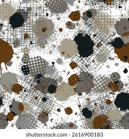 Seamless geometric pattern featuring spots of colors with a brush texture. This simple style is great for textiles, banners, wallpapers, and wrapping
