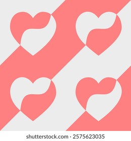 Seamless geometric pattern featuring stylized pink and white hearts with a minimalist design. Perfect for Valentine's Day, wedding invitations, wrapping paper, and romantic-themed projects.