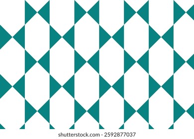 Seamless geometric pattern featuring teal and white triangular shapes arranged in a symmetric grid. Modern and stylish design, ideal for backgrounds, textiles, and digital projects.