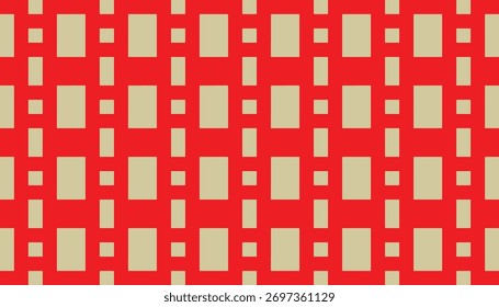 A seamless geometric pattern featuring vertical rows of beige rectangles on a vibrant red background. The minimalist layout creates a modern and dynamic visual