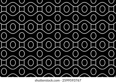 A seamless geometric pattern featuring wavy and circular elements in a structured, repeating design. Ideal for wallpapers, textiles, branding, packaging, and modern digital backgrounds.