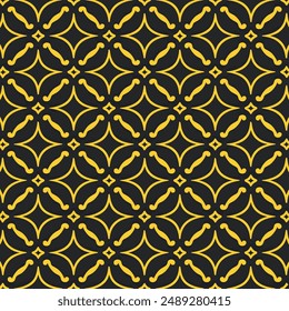 A seamless geometric pattern featuring yellow lines on a black background, perfect for textiles and wallpapers.