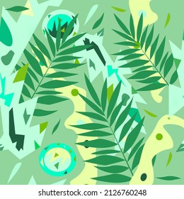 Seamless geometric pattern with fern leaves