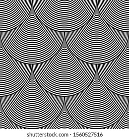 Seamless geometric pattern in fish scale design. Circle lines texture.  Vector iart.