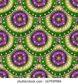 Seamless geometric pattern in "fish scale" design. Circle elements texture. Vector art.