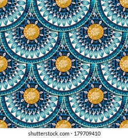 Seamless geometric pattern in "fish scale" design. Circle elements texture. Vector art.