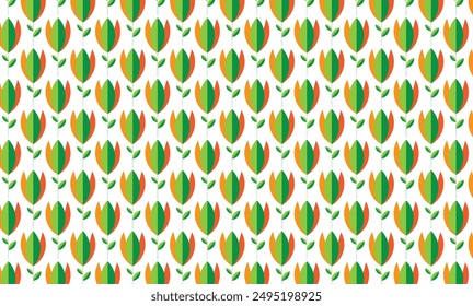 Seamless geometric pattern floral ornament with combination of Green and orange for textile and printing