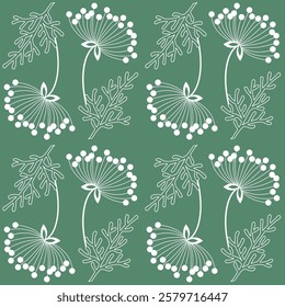 Seamless geometric pattern with flowers and leaves. Vector graphics.