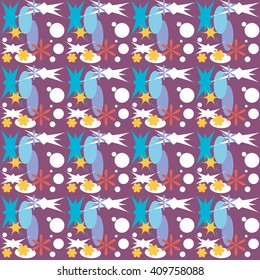 Seamless geometric pattern with flowers and stars. Vector art.