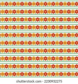 Seamless geometric pattern with flowers and stripes on a white background. Drawing for textiles, fabrics, scrapbooking; covers; desktop; wallpaper