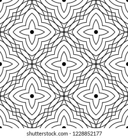 Seamless geometric pattern with flowers. Vector art.