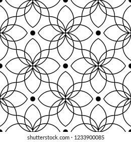 Seamless geometric pattern with flowers. Vector art.