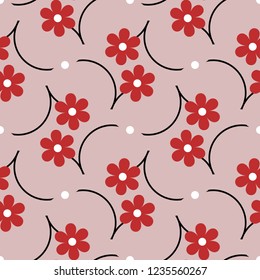 Seamless geometric pattern with flowers. Vector art.