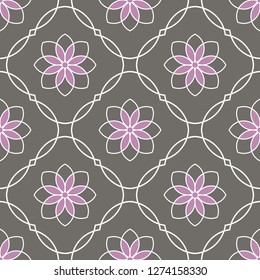 Seamless geometric pattern with flowers. Vector art.