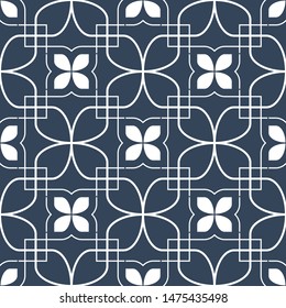 Seamless geometric pattern with flowers. Vector art.