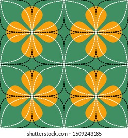 Seamless geometric pattern with flowers. Vector art.