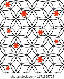 Seamless geometric pattern with flowers. Vector art.