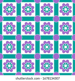 Seamless geometric pattern with flowers. Vector art.