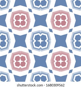 Seamless geometric pattern with flowers. Vector art.