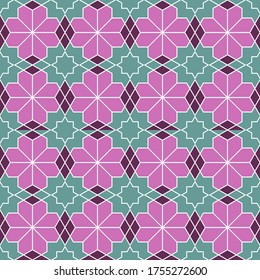 Patrón geométrico sin foco con flores. Arte vectorial.