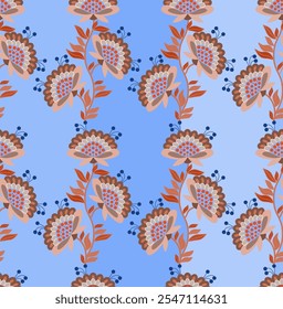 Seamless geometric pattern with flowers. Vector graphics.