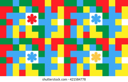 Seamless geometric pattern with flowers. Vector art.