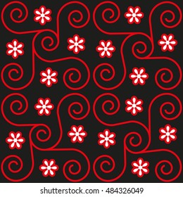 Seamless geometric pattern with flowers. Vector art.
