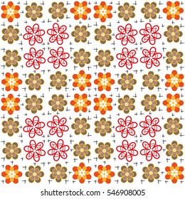 Seamless geometric pattern with flowers. Vector art.