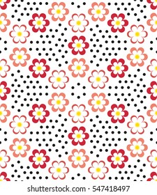 Seamless geometric pattern with flowers. Vector art.