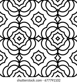 Seamless geometric pattern with flowers. Vector art.