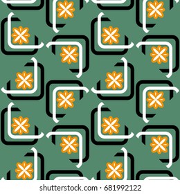 Seamless geometric pattern with flowers. Vector art.